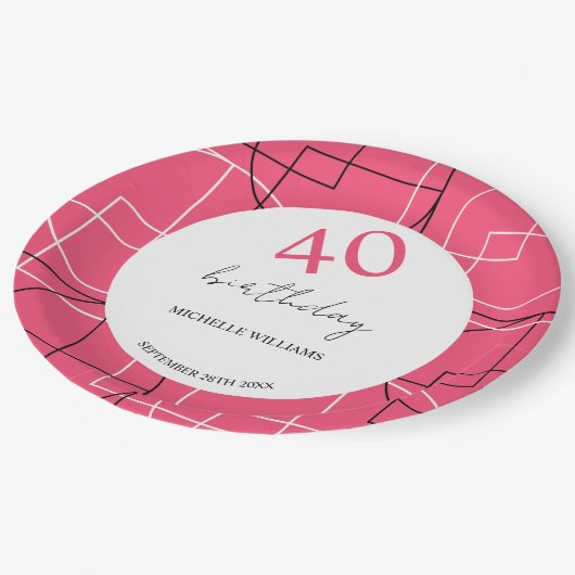 Modernes rosa Geomuster Pappteller (Schrägansicht)