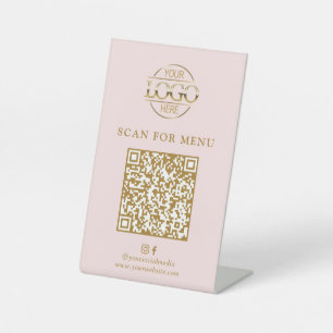 Modernes rosa Geschäft-Logo kontaktloses QR-Code-M Sockelschild