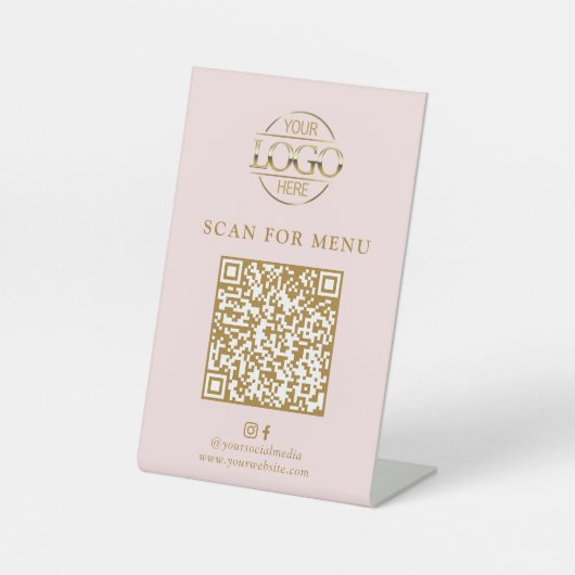 Modernes rosa Geschäft-Logo kontaktloses QR-Code-M Sockelschild (Vorderseite)