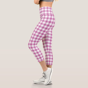 Modernes rosa Gingham Kariertes Muster Capri Leggings