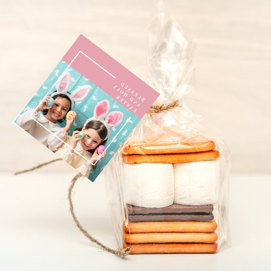 Modernes rosa glückliches gesegnetes Ostern | FOTO Geschenkanhänger