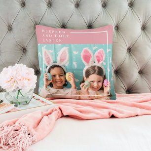 Modernes rosa glückliches gesegnetes Ostern FOTO Kissen