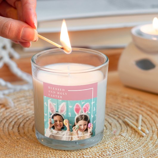 Modernes rosa glückliches gesegnetes Ostern | FOTO Quadratischer Aufkleber