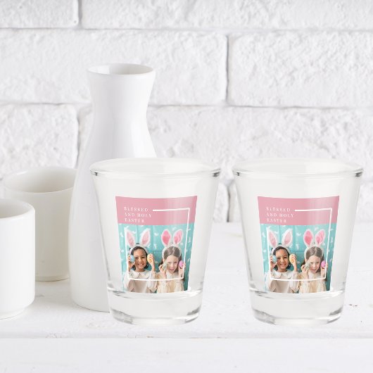 Modernes rosa glückliches gesegnetes Ostern | FOTO Schnapsglas