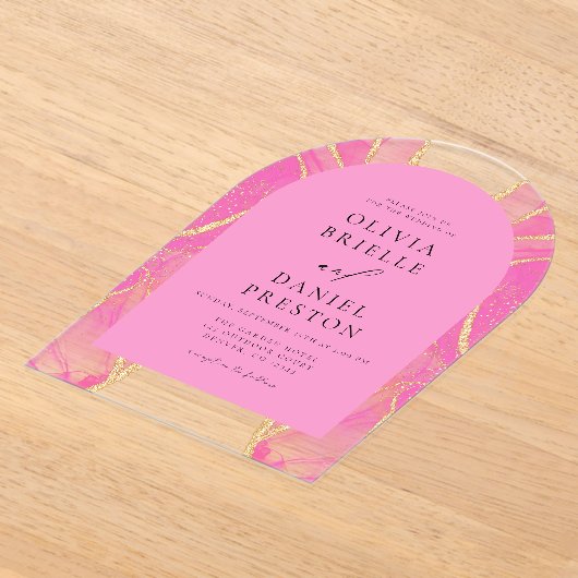 Modernes Rosa Gold Agate Wedding Elegant Acryleinladungen (Ablage )