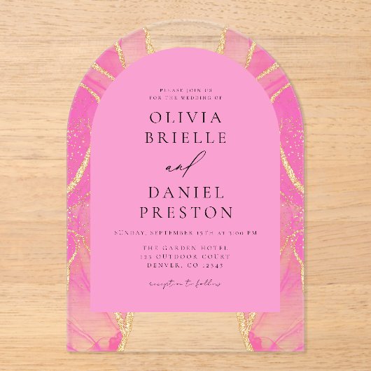 Modernes Rosa Gold Agate Wedding Elegant Acryleinladungen (Vorderseite)