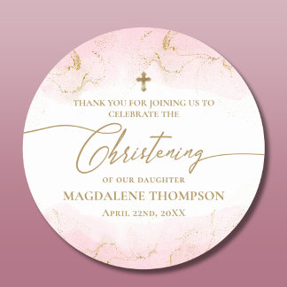Modernes Rosa Gold Cross Girening Runder Aufkleber