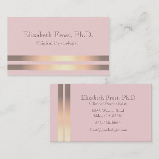 Modernes, rosa Gold gestreift Visitenkarte (Vorne/Hinten)
