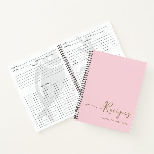 Modernes rosa Gold Monogram Name Cookbook Rezept Notizblock (Innenseite)