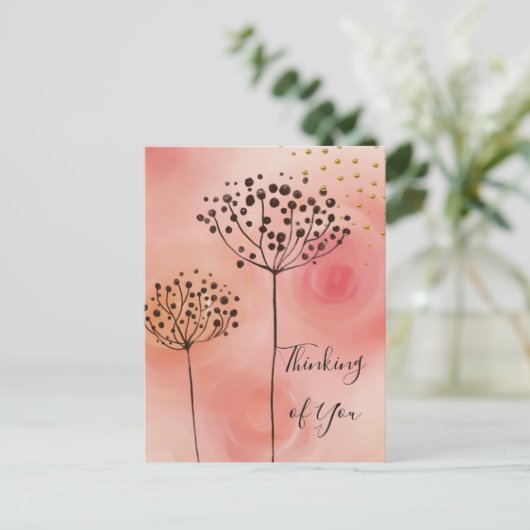 Modernes rosa Goldenes Denken Postkarte (Stehend Vorderseite)