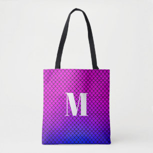 Modernes rosa Gradient Mermaid-Scales Monogramm Tasche