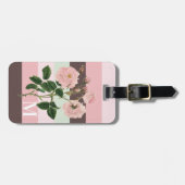 Modernes rosa, grün gestrichelte Blumenmonogramm Gepäckanhänger (Vorderseite horizontal)