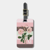 Modernes rosa, grün gestrichelte Blumenmonogramm Gepäckanhänger (Vorderseite vertikal)