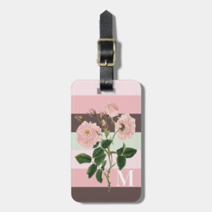 Modernes rosa, grün gestrichelte Blumenmonogramm Gepäckanhänger