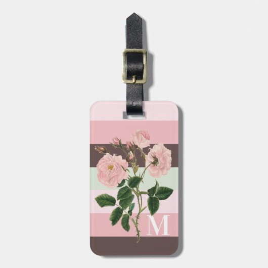 Modernes rosa, grün gestrichelte Blumenmonogramm Gepäckanhänger (Vorderseite vertikal)