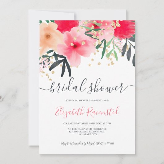 Modernes rosa grünes Brautparty Einladung (Vorderseite)