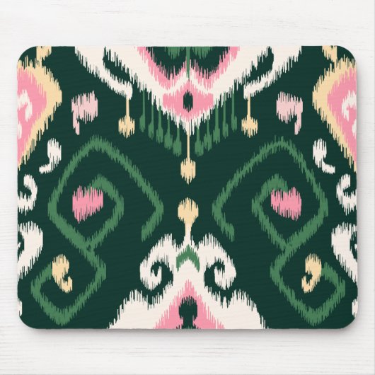 Modernes rosa grünes girly ikat Stammes- Muster Mousepad (Vorne)