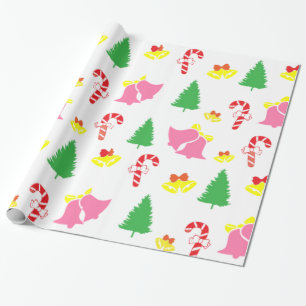 Modernes rosa grünes Weihnachtsmuster Geschenkpapier