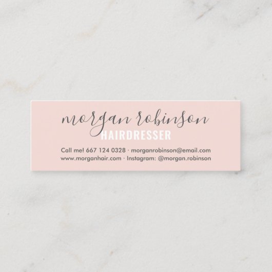 Modernes Rosa-Haarstyllizenskript Mini Visitenkarte (Rückseite)