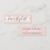 Modernes Rosa-Haarstyllizenskript Mini Visitenkarte (Vorne/Hinten)