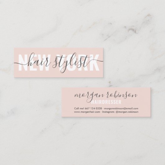 Modernes Rosa-Haarstyllizenskript Mini Visitenkarte (Vorne/Hinten)