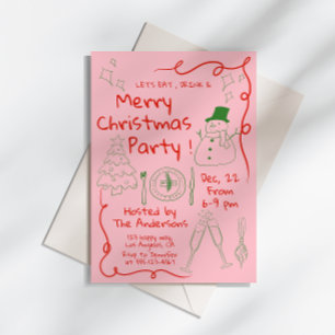 Modernes rosa handGezeichnet Weihnachtsfest-Party Einladung