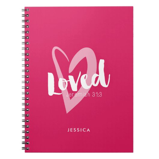 Modernes Rosa Herz Loved Bible Verse Notizblock (Vorderseite)