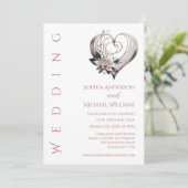 Modernes rosa Herz mit Blume Hochzeit Einladung (Stehend Vorderseite)