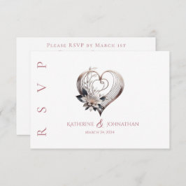 Modernes rosa Herz mit Blume Hochzeit RSVP Karte
