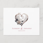 Modernes rosa Herz mit Blume-UAWG-Hochzeit- Postkarte (Vorderseite)