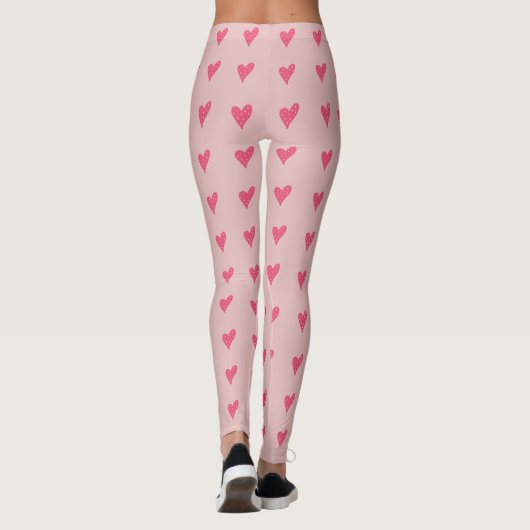 Modernes rosa Herz mit weißem Punktmuster Leggings (Rückseite)