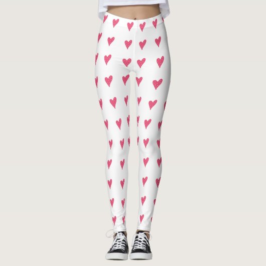 Modernes rosa Herz mit weißem Punktmuster Leggings (Vorderseite)