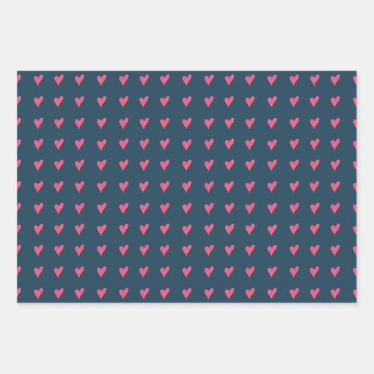 Modernes rosa Herzmuster Handgezeichnet Geschenkpapier Set (Vorderseite 2)