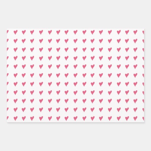 Modernes rosa Herzmuster Handgezeichnet Geschenkpapier Set (Vorderseite)