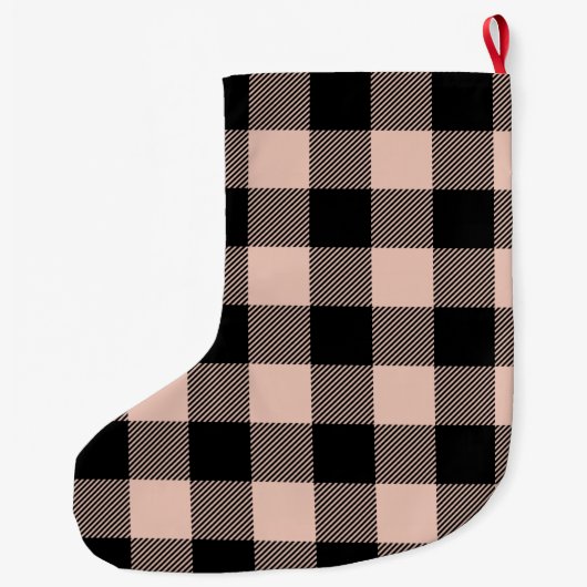 Modernes Rosa Kariert & Name Grosses Weihnachtsfes Großer Weihnachtsstrumpf (Rückseite)