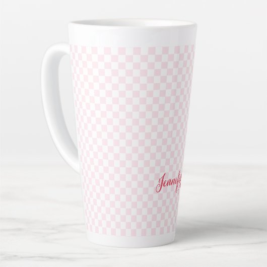 Modernes rosa kariertes, elegantes Monogramm für d Milchtasse (Linke Ecke)