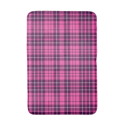 Modernes rosa Kariertes Tartan-Muster Badematte (Vorderseite Vertikal)