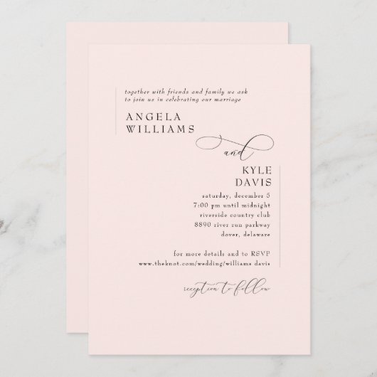 Modernes Rosa Keine Eltern Hochzeitsveranstaltung Einladung (Vorne/Hinten)