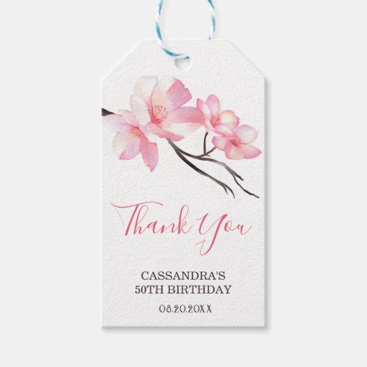 Modernes Rosa Kirschblossom Bloral Geburtstag Geschenkanhänger (Vorderseite)