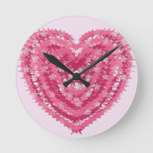 Modernes rosa Konfetti-Herz   Valentinstag-Kunst Runde Wanduhr