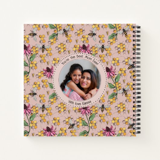 Modernes Rosa Königin Bienen und Blume Monogramm Notizblock (Rückseite)