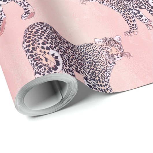 Modernes rosa Leopard-Tiermuster Geschenkpapier (Rolleneckpunkt)