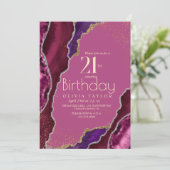 Modernes rosa Lila Gold 21. Geburtstag Party Einladung (Stehend Vorderseite)