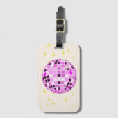 Modernes, rosa Lila Retro Diskothek Ball Beige Gepäckanhänger (Vorderseite Vertikal)