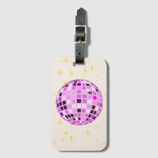 Modernes, rosa Lila Retro Diskothek Ball Beige Gepäckanhänger (Vorderseite Vertikal)