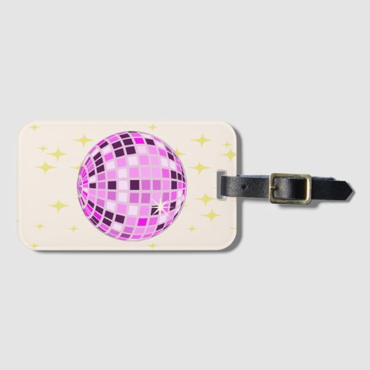 Modernes, rosa Lila Retro Diskothek Ball Beige Gepäckanhänger (Vorderseite (Horizontal))