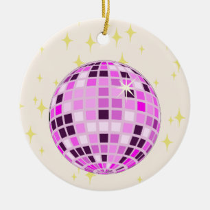 Modernes, rosa Lila Retro Diskothek Ball Beige Keramik Ornament