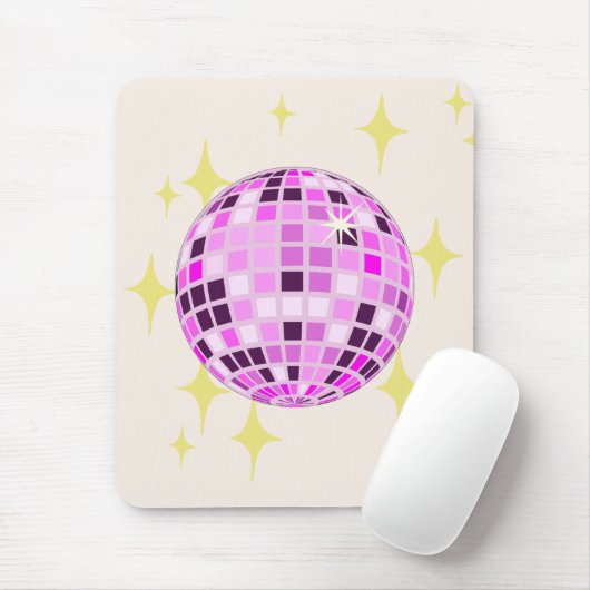 Modernes, rosa Lila Retro Diskothek Ball Beige Mousepad (Mit Mouse)