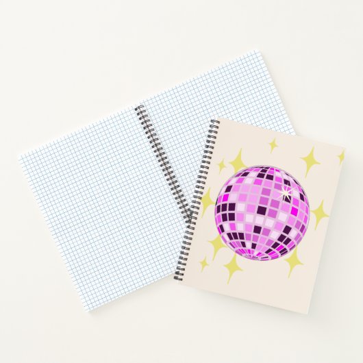 Modernes, rosa Lila Retro Diskothek Ball Beige Notizblock (Innenseite)