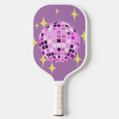 Modernes, rosa Lila Retro Diskothek Ball Beige Pickleball Schläger (Rückseite)